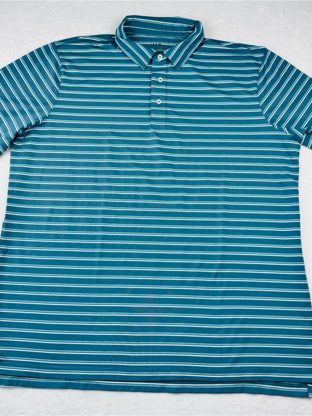 L.L.Bean "Slightly Fitted" polo shirt. Blue striped pattern. Size XXL Tall.